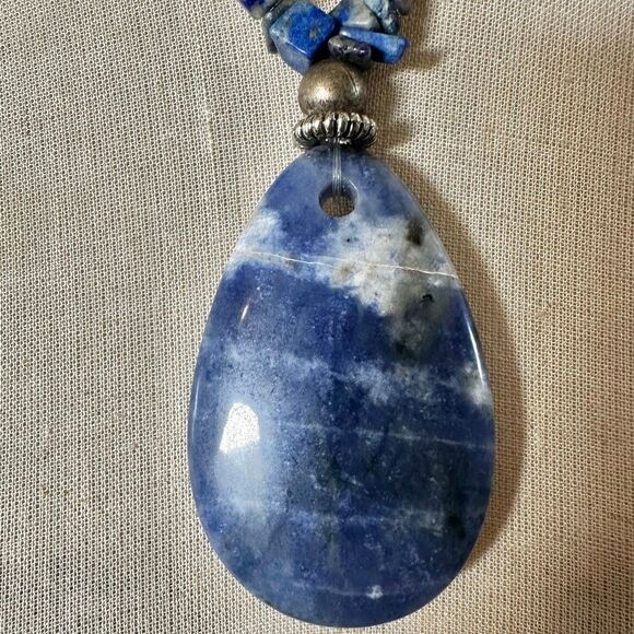 Artisan Blue Sodalite Pendant Necklace on Suede Cord - Picture 4 of 9